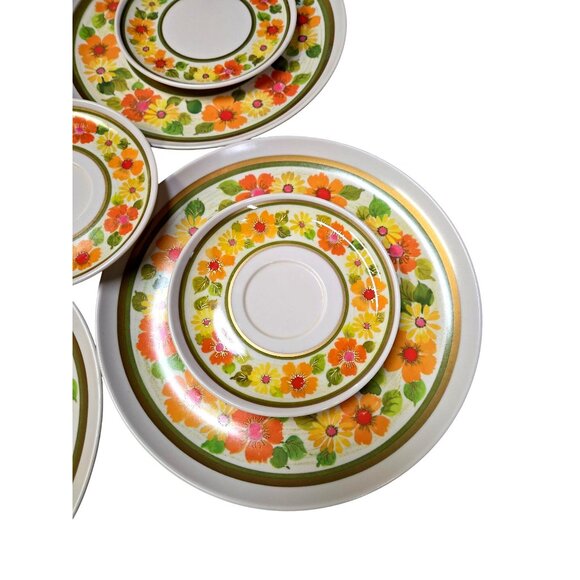 Retro 60s Imperial Sheffield Golden Garden Melamine flower power dinner set of 9 - Picture 4 of 10